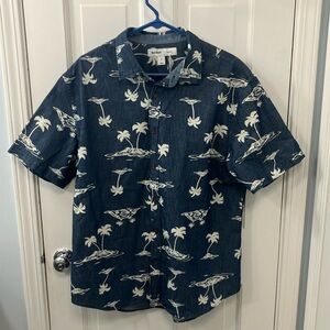 Old Navy Blue white Palm Tree Men's short sleeve Shirt casual button up SIZE XL